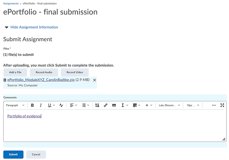 Assignment submission window